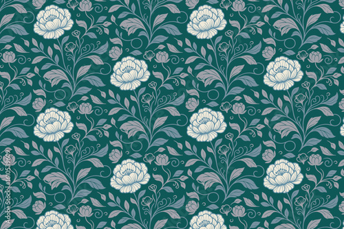 Decorative botanical floral line seamless pattern for cushion cover and tablecloth