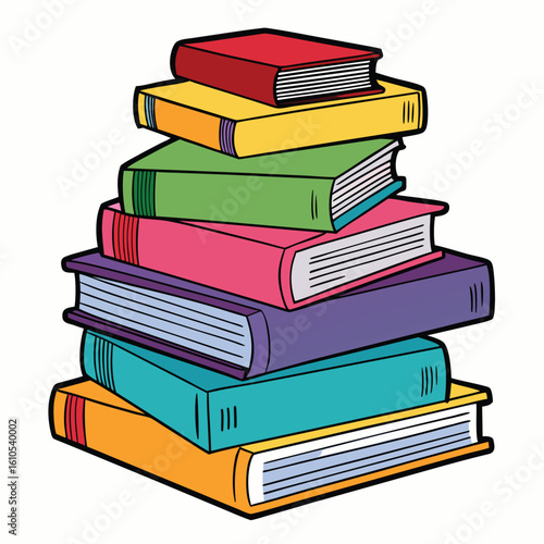 Stack of Books Colored Hand Drawn Illustration