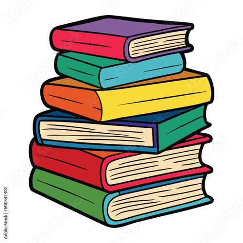 Stack of Books Colored Hand Drawn Illustration