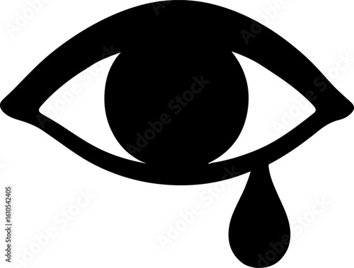A stark black silhouette of a single eye with a falling tear symbolizing sadness and emotion