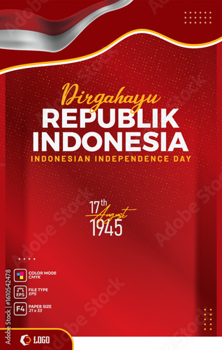 Indonesian Independence Day Poster design concept with national flag and cultural element