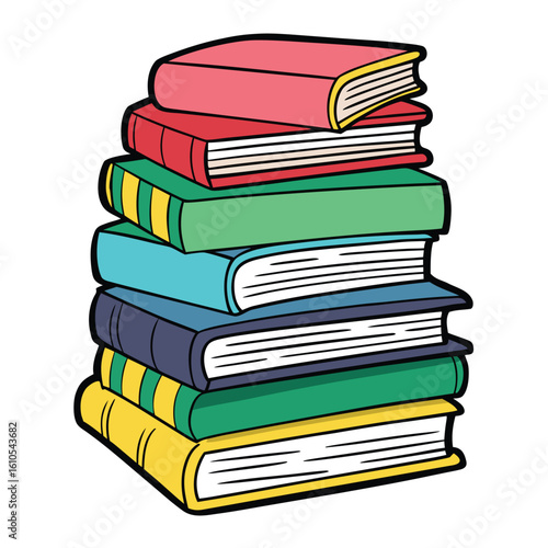 Stack of Books Colored Hand Drawn Illustration