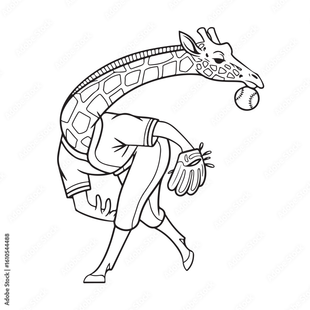 Fototapeta premium giraffe playing baseball vector illustration