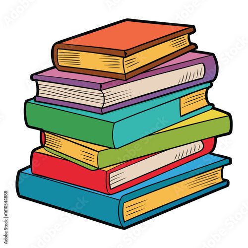 Stack of Books Colored Hand Drawn Illustration