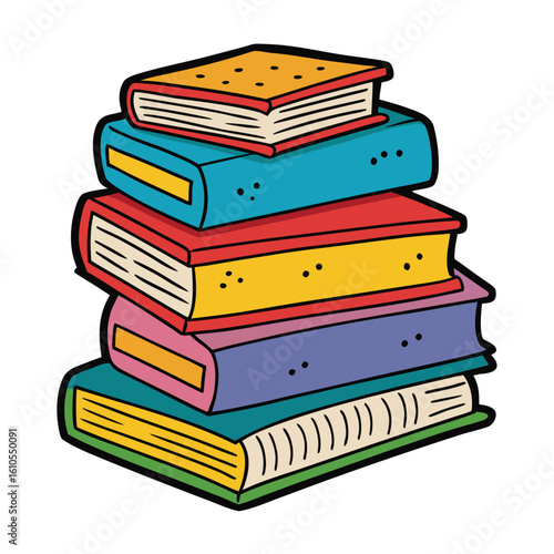 Stack of Books Colored Hand Drawn Illustration