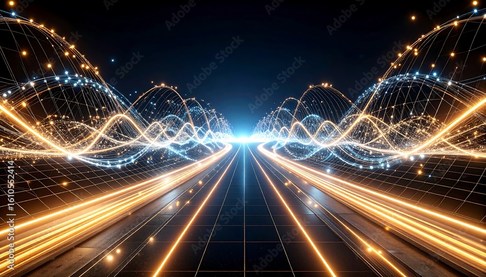 Fototapeta premium Abstract Glowing Network Lines and Data Streams in Futuristic Style