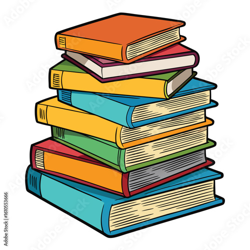 Stack of Books Colored Hand Drawn Illustration