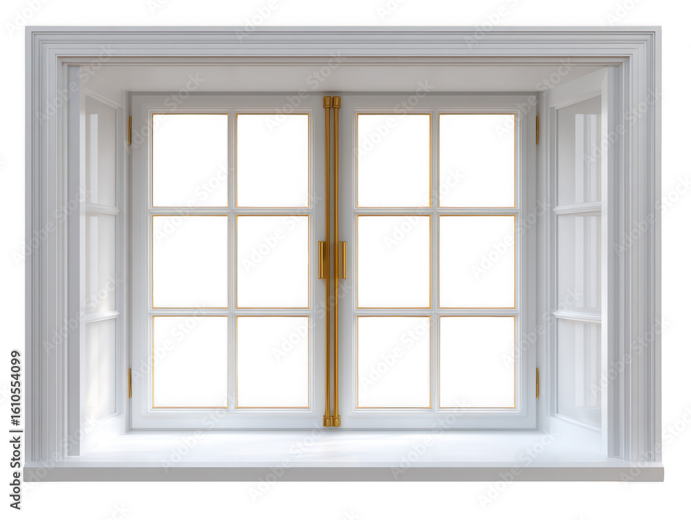 Fototapeta premium Ornate White Window With Golden Handles isolated on a transparent background image