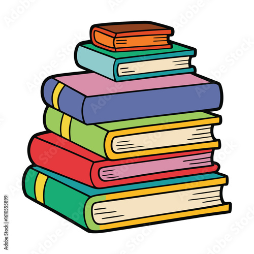 Stack of Books Colored Hand Drawn Illustration