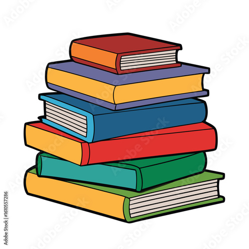 Stack of Books Colored Hand Drawn Illustration