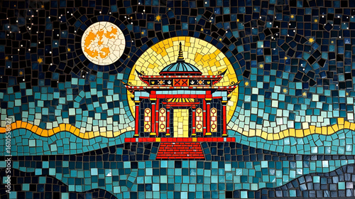 Lunar temple smalt mosaic abstract design pattern artwork