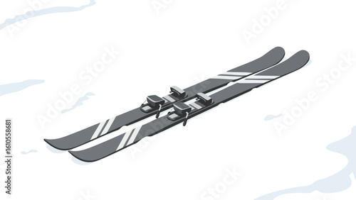 Pair of Modern Grey Skis on Snow. featuring ski, skis, snow and more, creating a perfect scene. This scene includes elements like winter, sport, equipment.