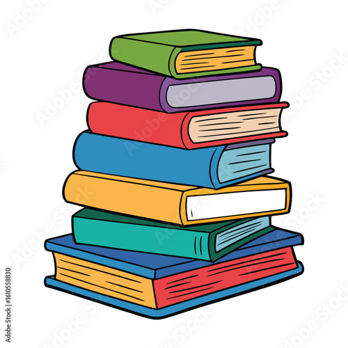 Stack of Books Colored Hand Drawn Illustration