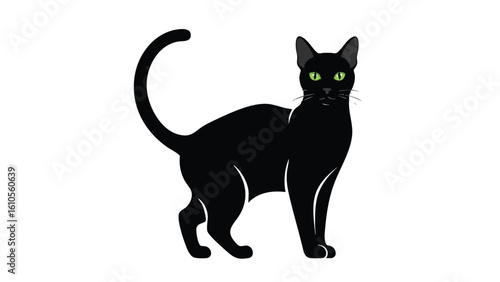 Sleek Black Cat with Vivid Green Eyes. featuring cat, black cat, feline and more, creating a perfect scene.