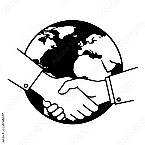 Handshake over globe earth unity symbol
