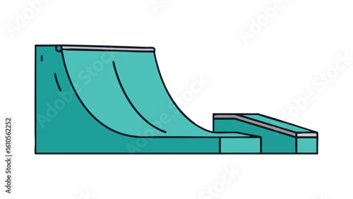 Teal Skateboard Ramp and Quarter Pipe. featuring skateboard, ramp, skate and more, creating a perfect scene. This scene includes elements like park, extreme, sport.