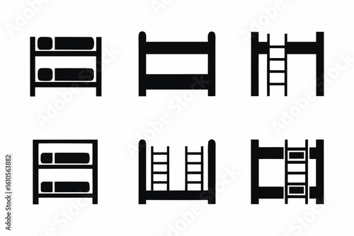 set of Bunk bed icon  vector silhouette illustration isolated on white background