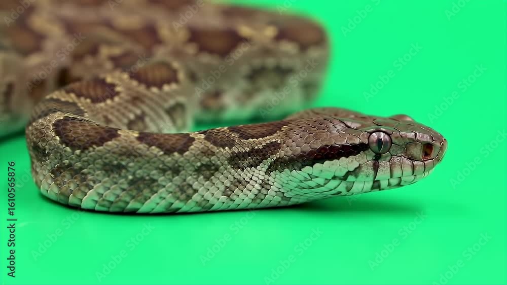 3D Realistic Cottonmouth Snake on Green Screen for Production Use 3D Realistic Cottonmouth Snake on Green Screen for Production Use