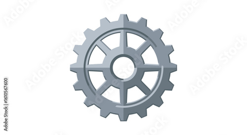 A single grey metallic gear with twelve teeth and six spokes, rendered in a flat 3D style.
