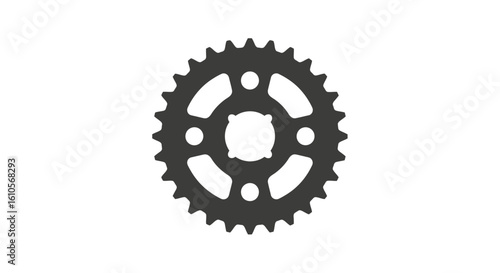 Dark grey silhouette of a mechanical sprocket wheel with toothed cogs and mounting holes.