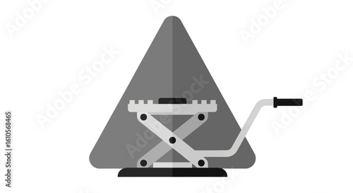 Flat design illustration of a grey mechanical scissor car jack with a crank handle.