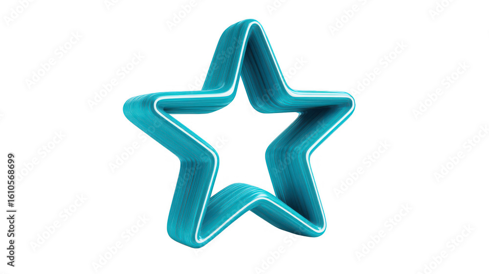 Obraz premium 3 D turquoise star shape with white outline isolated on a transparent background