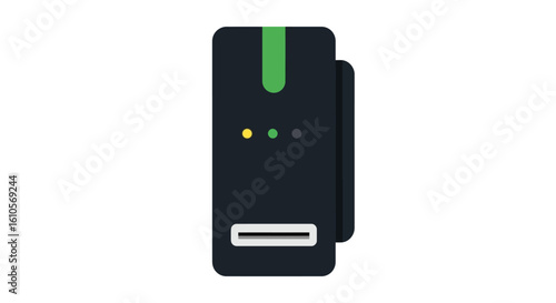 Modern black electronic card reader with a green accent and status indicator lights.