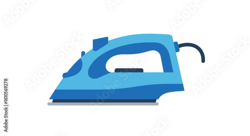 Modern blue electric iron with a minimalist flat design and ergonomic handle.