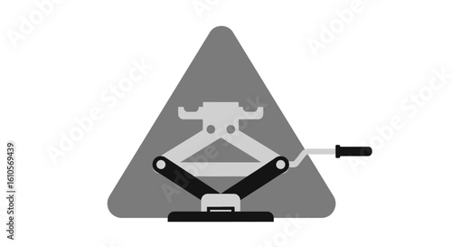 Monochrome flat icon of a mechanical scissor car jack with a crank handle.