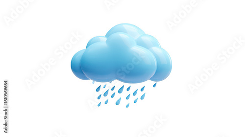 Blue 3 D rain cloud with water droplets isolated on a transparent background weather