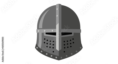 Stylized Grey Medieval Knight's Helmet with Cross Reinforcement and Rivets