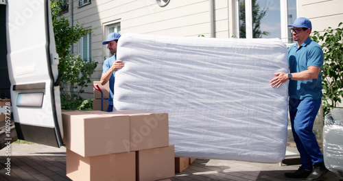 Canvas Print Efficient Movers Transport Mattress During Moving Day Delivery