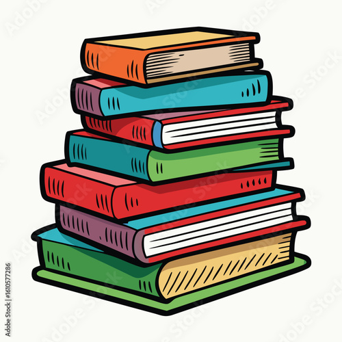 Stack of Books Colored Hand Drawn Illustration