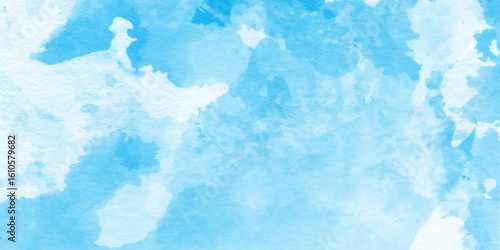 Abstract blue watercolor splash stroke aquarelle paint paper textured, Soft pastels mixed blue and white colors, soft paper textured canvas element for text design.