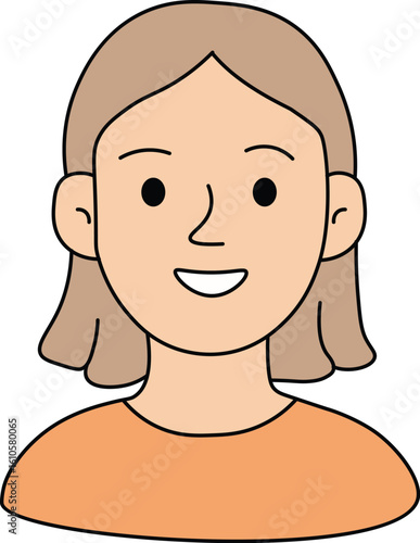 Smiling Girl Face Flat Vector Illustration