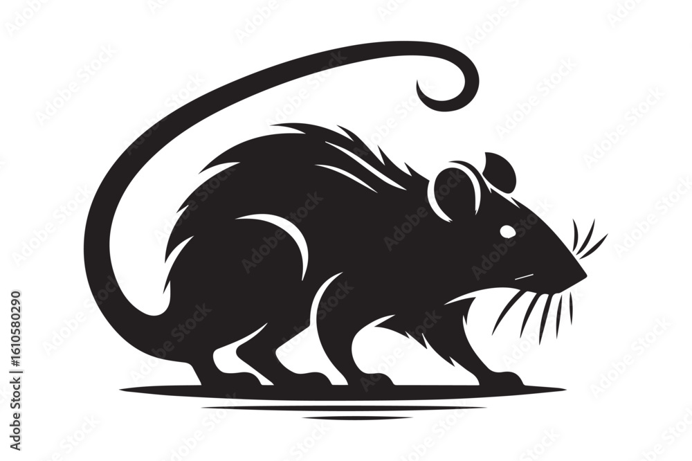Obraz premium Rat Silhouette logo. Black and White mouse, Rodent.