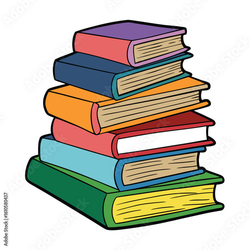 Stack of Books Colored Hand Drawn Illustration