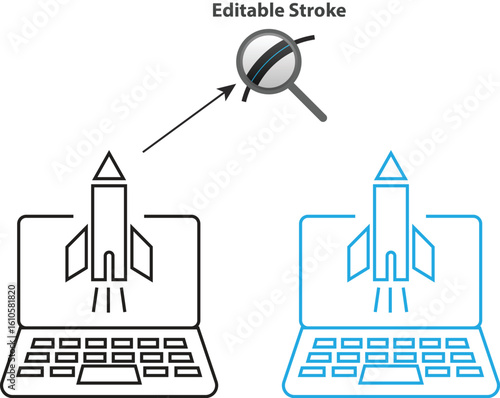 Rocket launching from laptop symbolizing starting new business