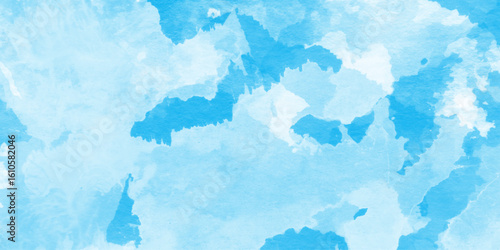 Abstract blue watercolor splash stroke aquarelle paint paper textured, Soft pastels mixed blue and white colors, soft paper textured canvas element for text design.