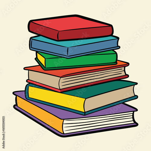 Stack of Books Colored Hand Drawn Illustration
