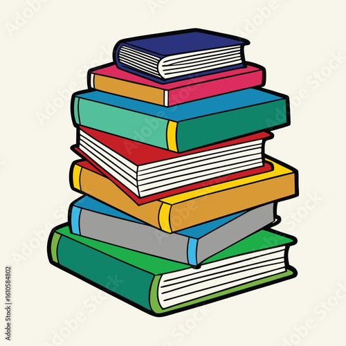 Stack of Books Colored Hand Drawn Illustration