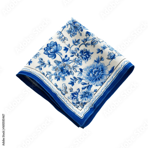 Blue floral silk handkerchief folded