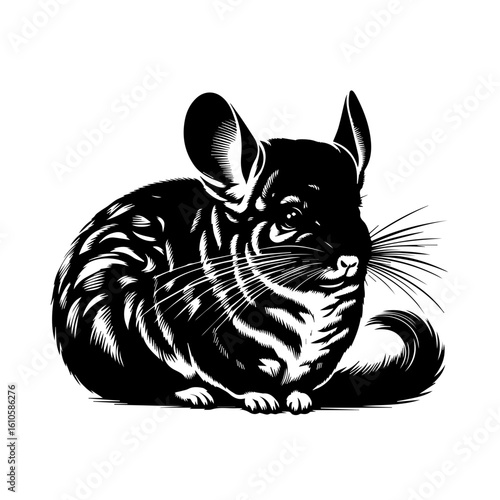 A detailed illustration of a black chinchilla