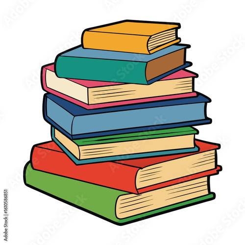 Stack of Books Colored Hand Drawn Illustration