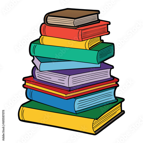 Stack of Books Colored Hand Drawn Illustration