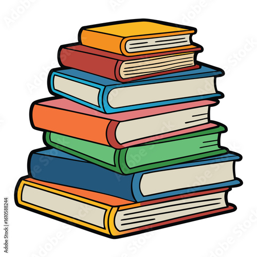 Stack of Books Colored Hand Drawn Illustration