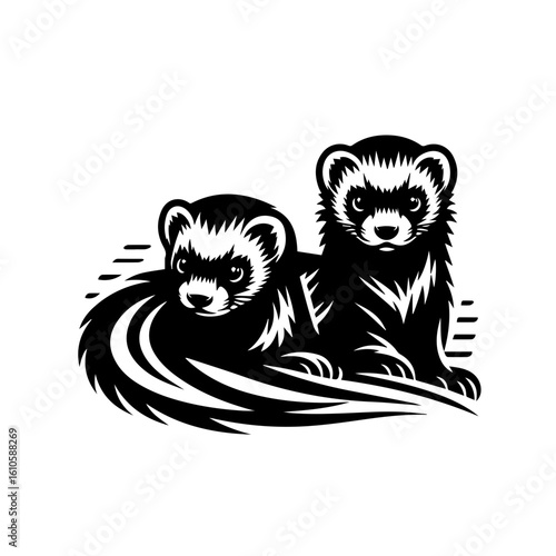 Two stylized ferrets in a graphic illustration style
