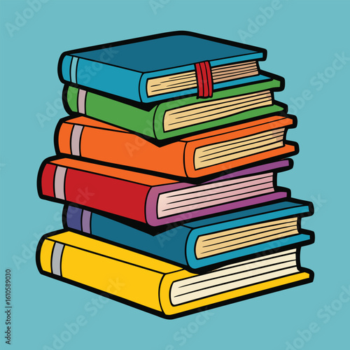Stack of Books Colored Hand Drawn Illustration
