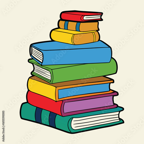 Stack of Books Colored Hand Drawn Illustration