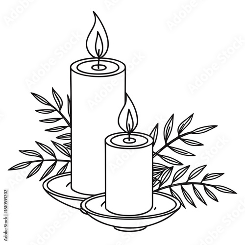 a black and white drawing of two candles